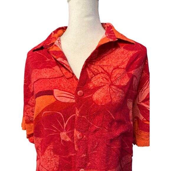 Jams World spice flower Hawaiian button up Shirt Rayon men red orange sz m - Picture 2 of 12